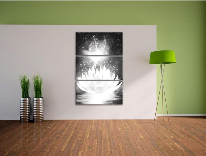 Pixxprint abstrakte Seerose Kunst als Leinwandbild/Grösse: 3 Teilig (120x80) cm/Wandbild/Kunstdruck/