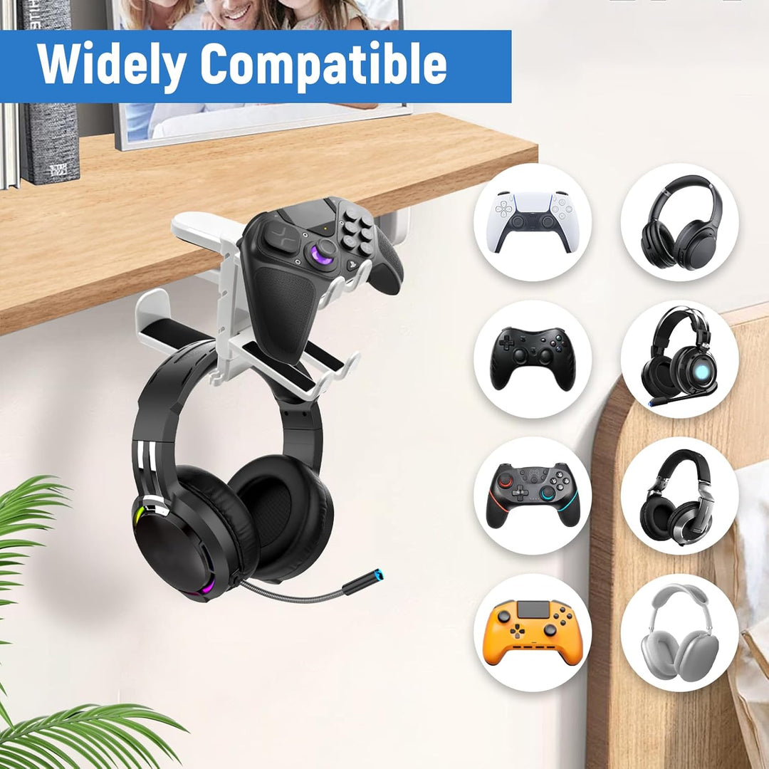 Yiomxhi 2 in 1 Kopfhörer Ständer Controller Halter, 360° Drehbar Headset Halterung Tisch mit Kabel O