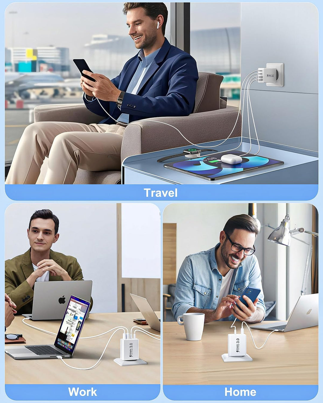 USB C Ladegerät, 2-Pack 4-Ports Mehrfach Schnellladegerät USB Stecker für iPhone 17 16 15 14 13 12 1