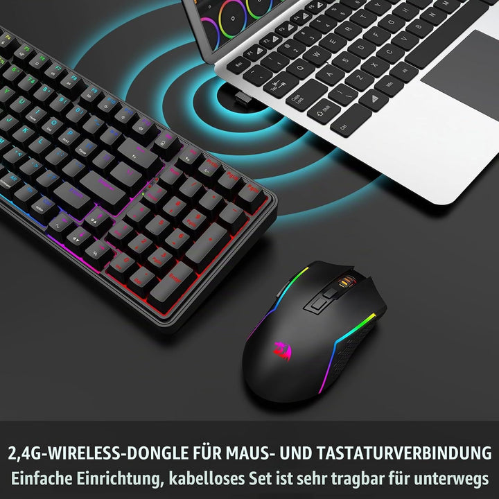 Redragon S162 3-Modus Wireless Gaming Tastatur &amp; Maus-Kombination, 99 Tasten K744 RGB Gaming-Tastatu