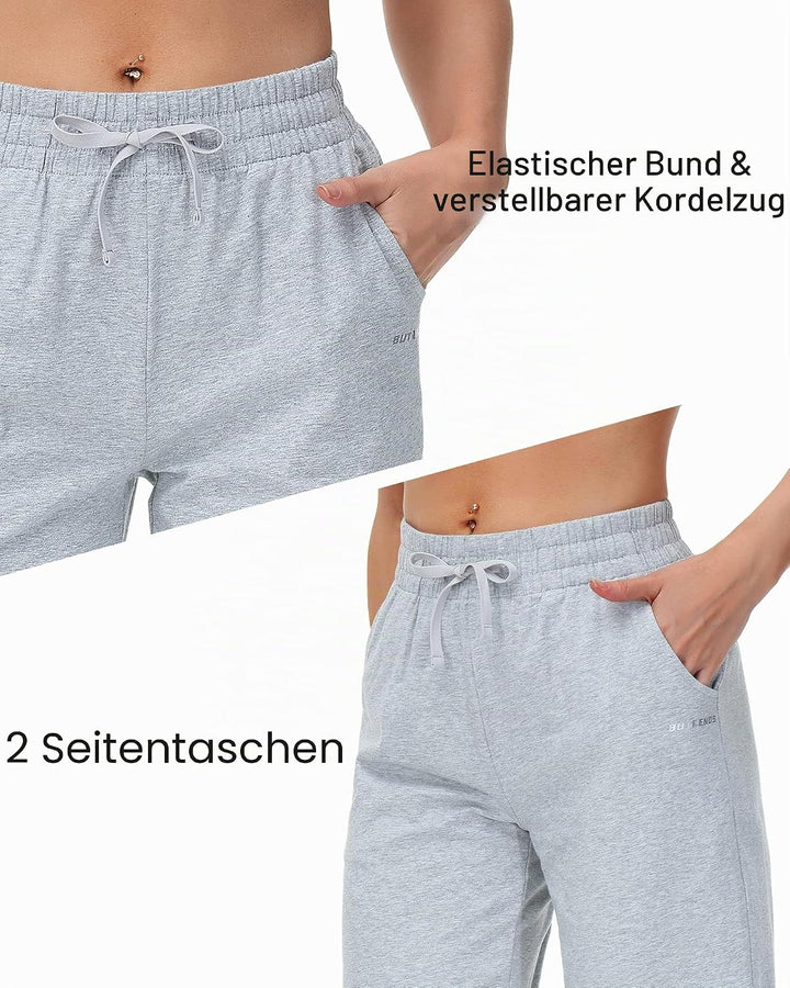 Butrends Damen Jogginghose Baumwolle mit offenem Boden Yoga Sporthose Hohe Taile Trainingshose Loung