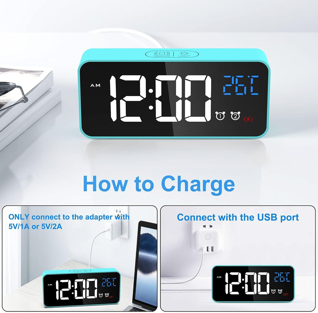 CHEREEKI Digitaler Wecker, LED Digitaluhr mit Temperaturanzeige Tragbarer Spiegelalarm Tischuhr mit