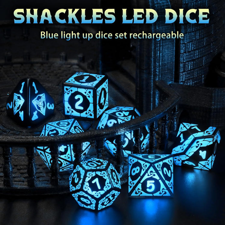 ZHOORQI DND Würfel Set, 7 Pcs LED Dice Wiederaufladbar mit Ladebox, Dungeons and Dragons Würfelset P