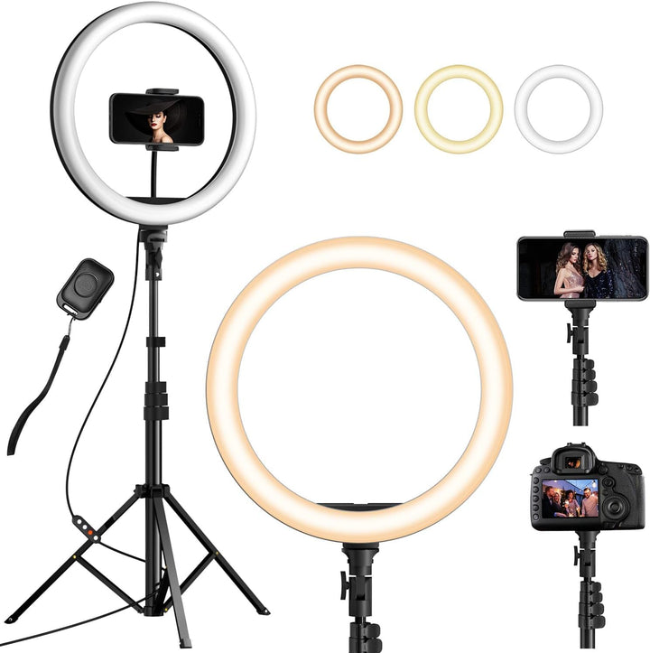 YOHOOLYO Ringlicht mit Stativ 12 Zoll Selfie Licht mit 163cm Aluminium-Dreibein 3 Lichtfarben und 10