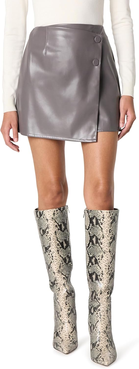 The Drop Damen Portia Mini-Wickelrock aus Veganem Leder Minirock XXL Tornado, Grau, XXL Tornado, Gra