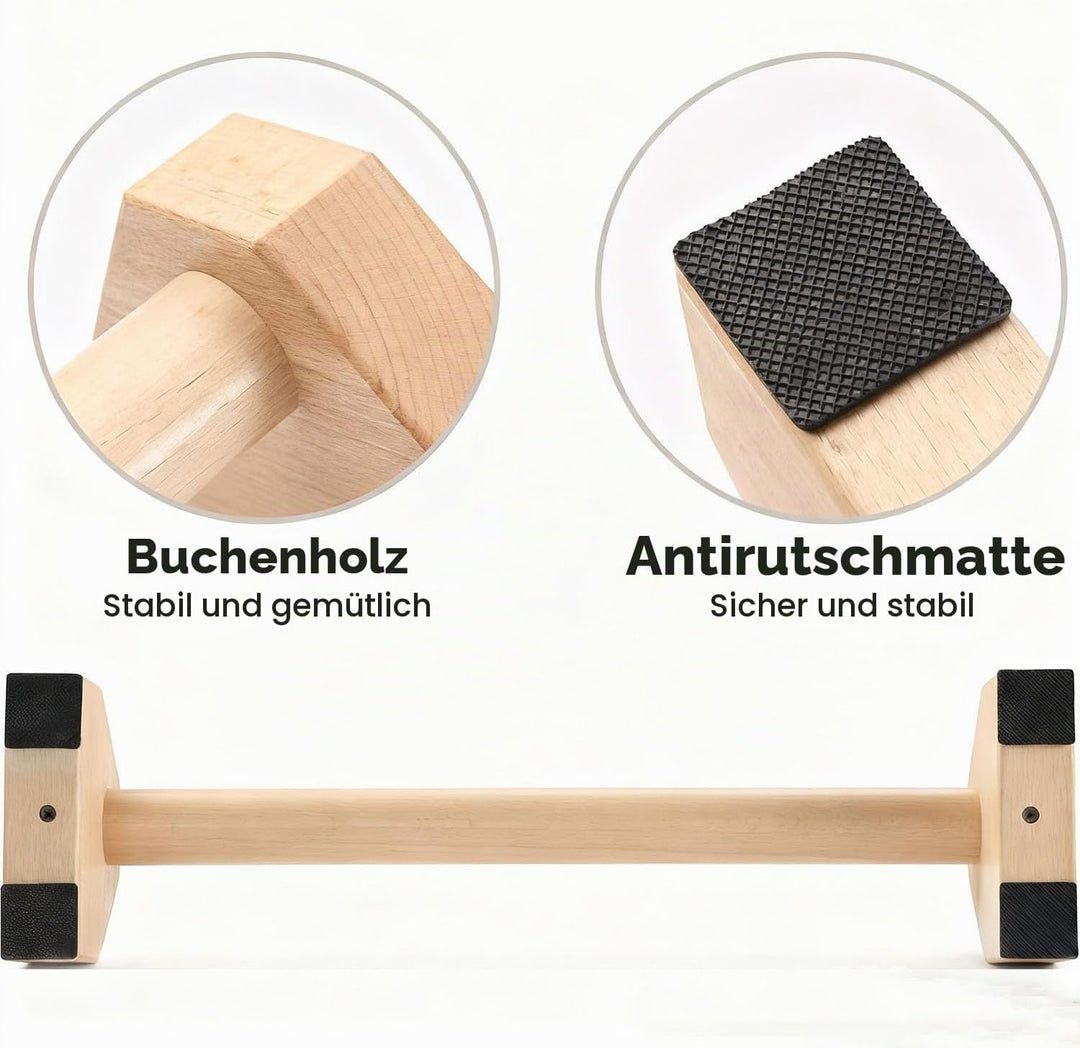 Liegestützgriffe, 2 Push Up Bars, Handstandstange, Holz Parallettes, mit Zwei Abnehmbaren Griffschla