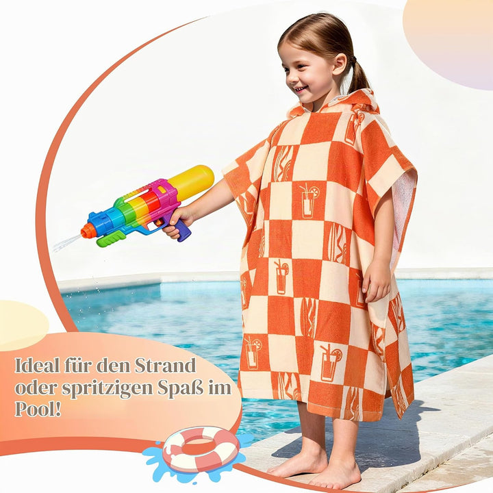 Kato Tirrinia 100% Baumwolle Badeponcho Strandtuch 90-120cm Kinder, Absorbierender Bademantel Badeha