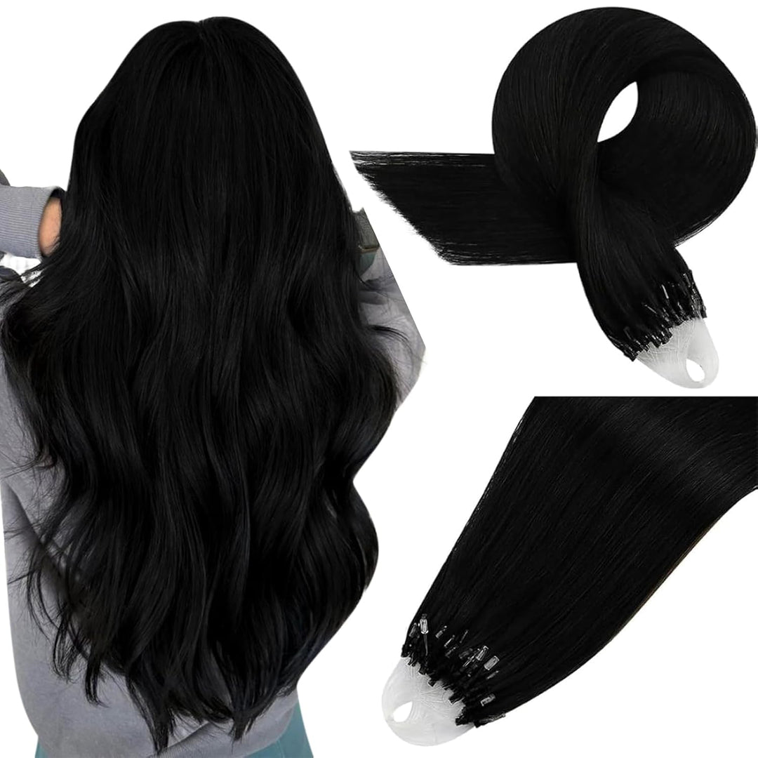 Easyouth Echthaar Extensions Microring Schwarz Echthaar Microring Extensions Pechschwarz Microring E