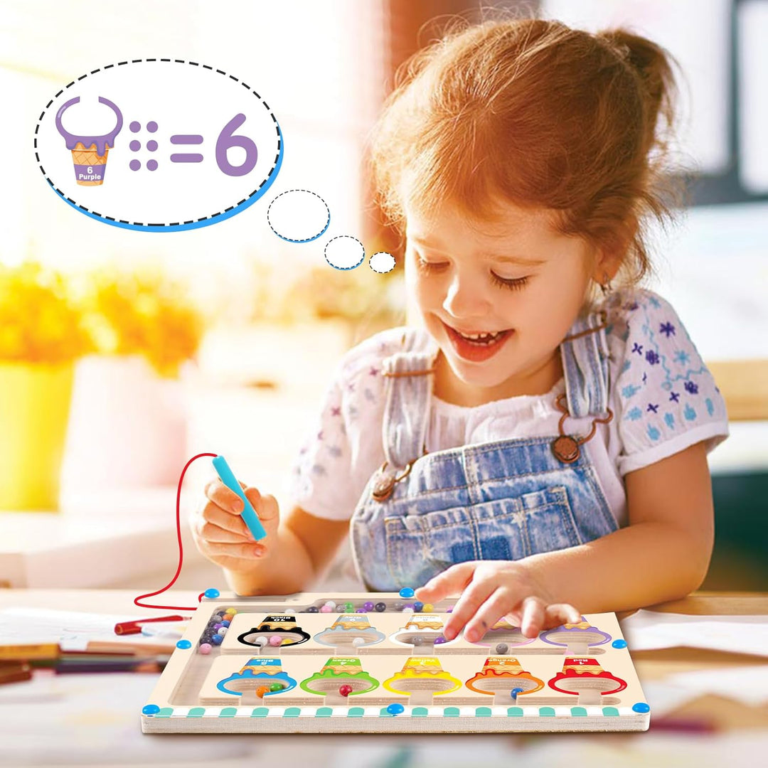 Magnetspiel Labyrinth Holzspielzeug, Baby Montessori Spielzeug Motorikspielzeug ab 2 3 4 5 Jahre, Ki