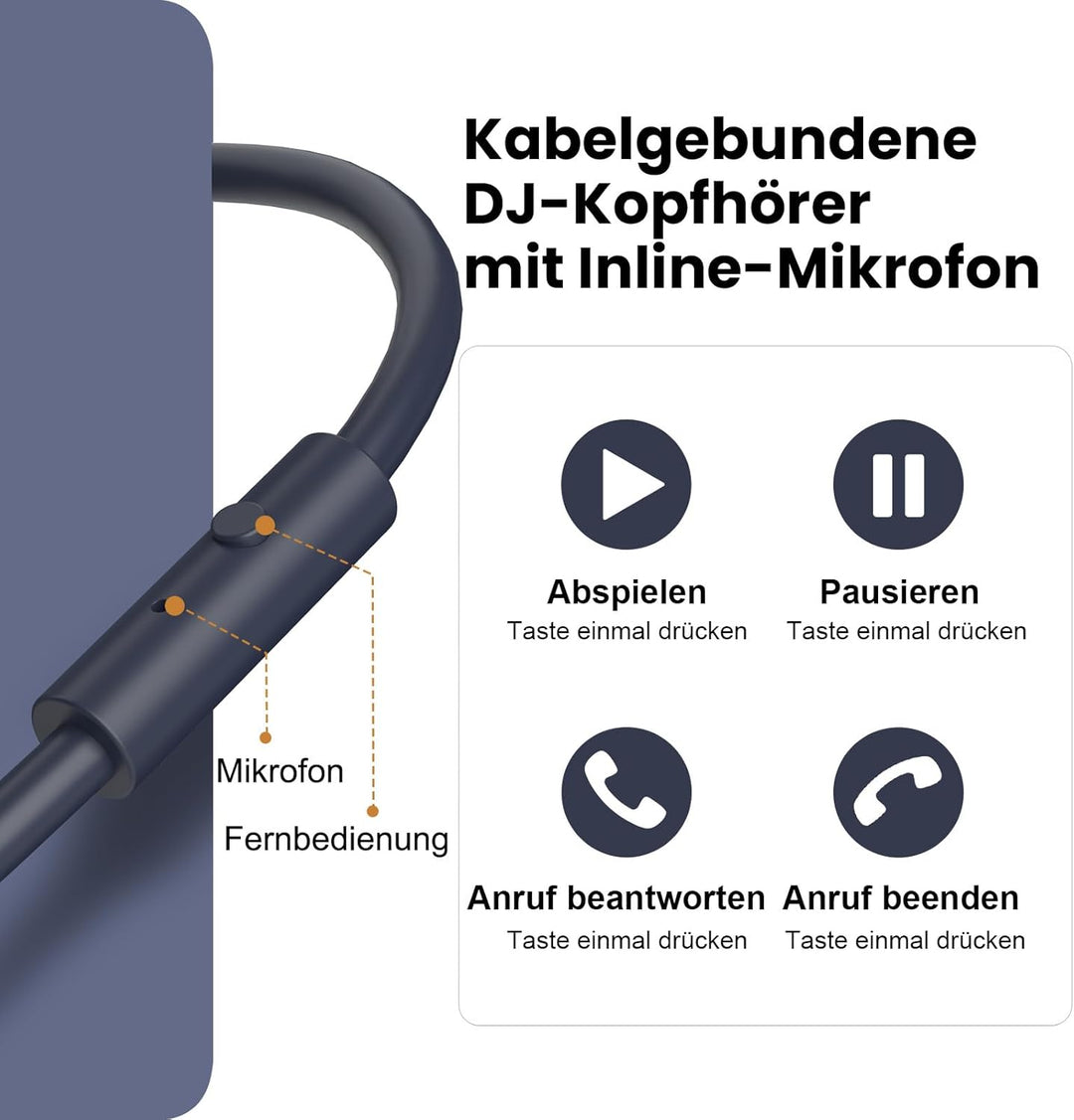 OneOdio Kopfhörer Over Ear, DJ Kopfhörer mit Kabel, Professionell Geschlossener Studio HiFi Kopfhöre