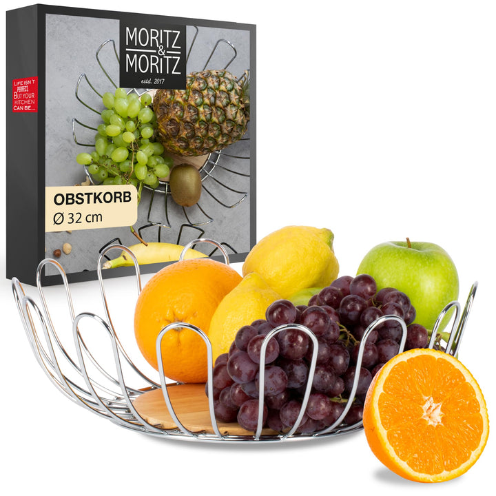 Moritz & Moritz Obstschale Silber Modern 32cm - Obstkorb Silber Metall – Korb für Geschenke, Früchte