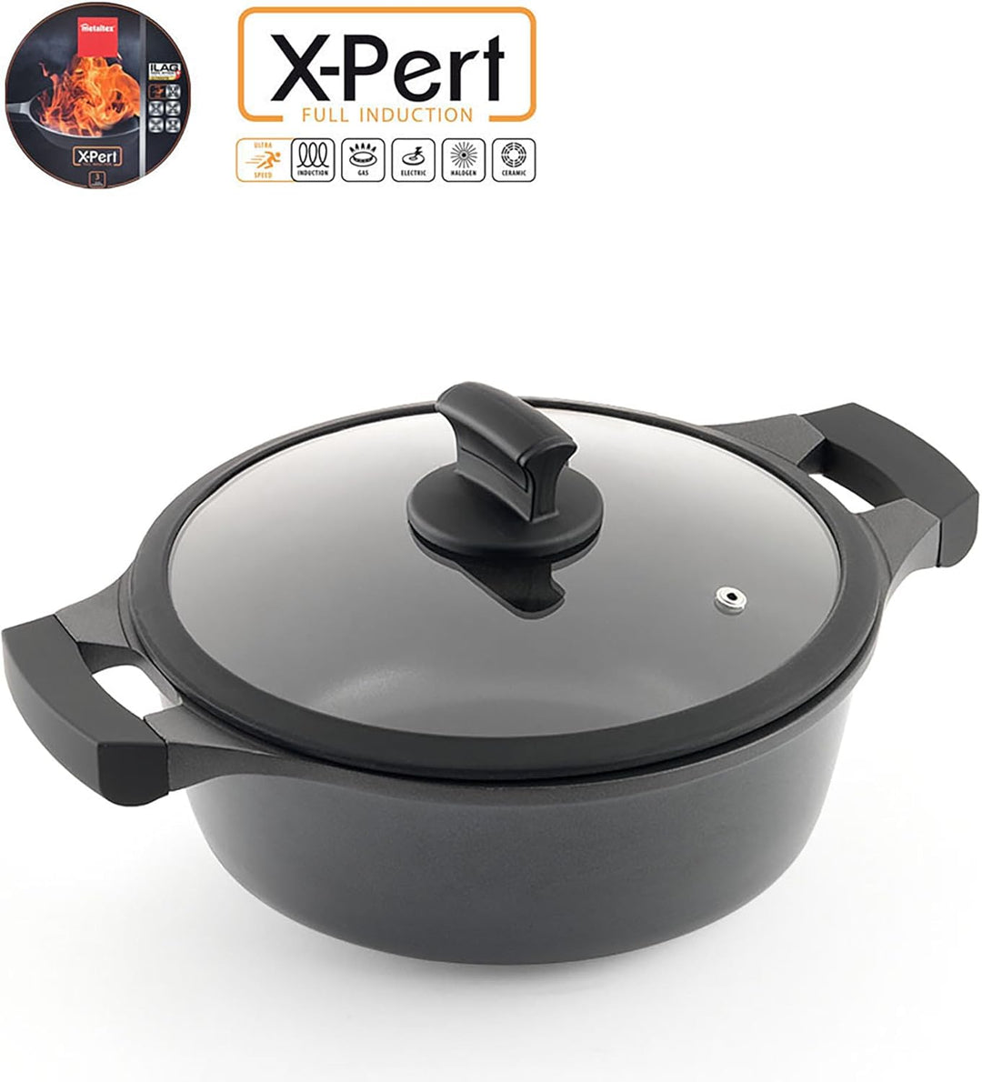 METALTEX Kochtopf, hoch, 28 cm CACEROLA ALTA XPERT 28CM, Detailed in The Description, Schwarz, 28 cm