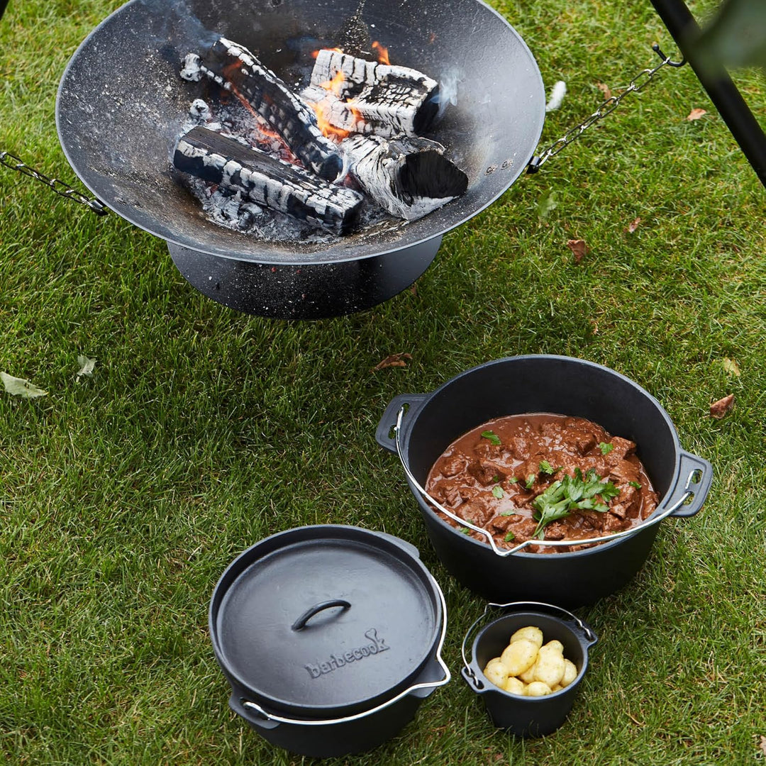 Barbecook Junko Gusseisen Kochtopf Dutch Oven zum Grillen und Schmoren ueber Feuer oder auf dem Gril
