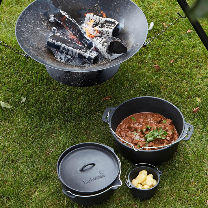 Barbecook Junko Gusseisen Kochtopf Dutch Oven zum Grillen und Schmoren ueber Feuer oder auf dem Gril