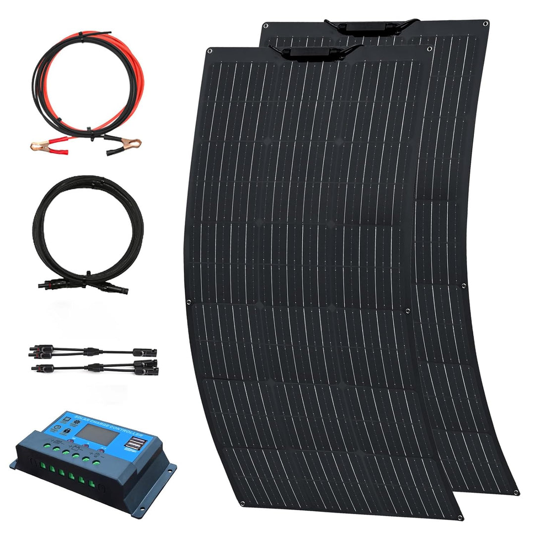 WUZECK 200w 12v/24v Solarpanel Solarmodul Solarpanel-Set, 2 x100W Flexible Solarpanel monokristallin