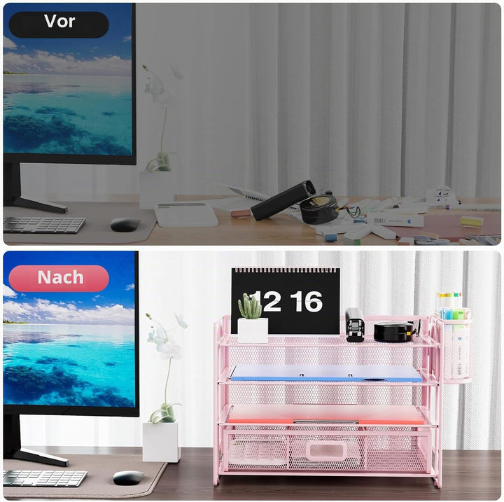 Marbrasse Schreibtisch Organizer Tablett,4 Ebenen Papier Briefablage Organizer mit Schublade und 2 S