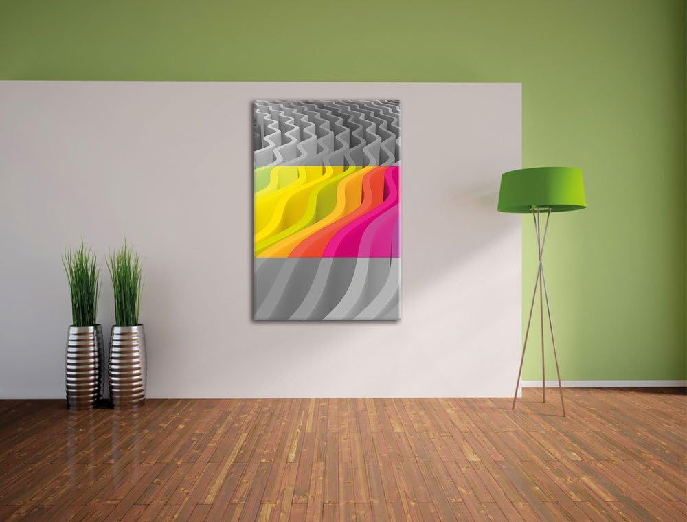 Pixxprint farbenfrohes Wellenmuster schwarz/weiss als Leinwandbild/Grösse: 100x70 cm/Wandbild/Kunstd