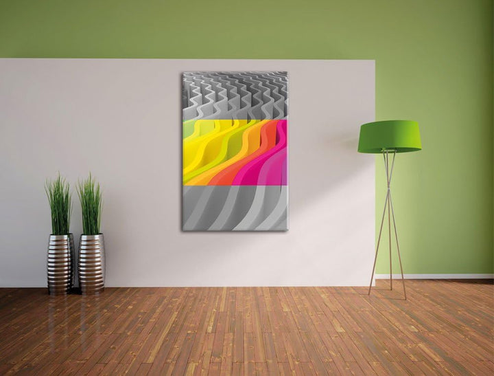 Pixxprint farbenfrohes Wellenmuster schwarz/weiss als Leinwandbild/Grösse: 100x70 cm/Wandbild/Kunstd