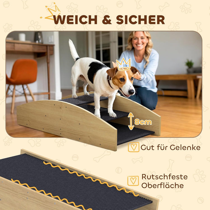 PawHut 2-in-1 Hundewippe, Hunde Agility Wippe aus Holz, Hunde Agilitäts Rampe für kleine, mittelgros