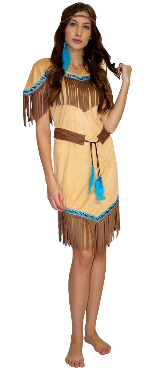 MAYLYNN 16617 - Kostüm Indianerin Indianerkostüm Squaw Damen 3-teilig: Kleid, Gürtel, Stirnband, Grö