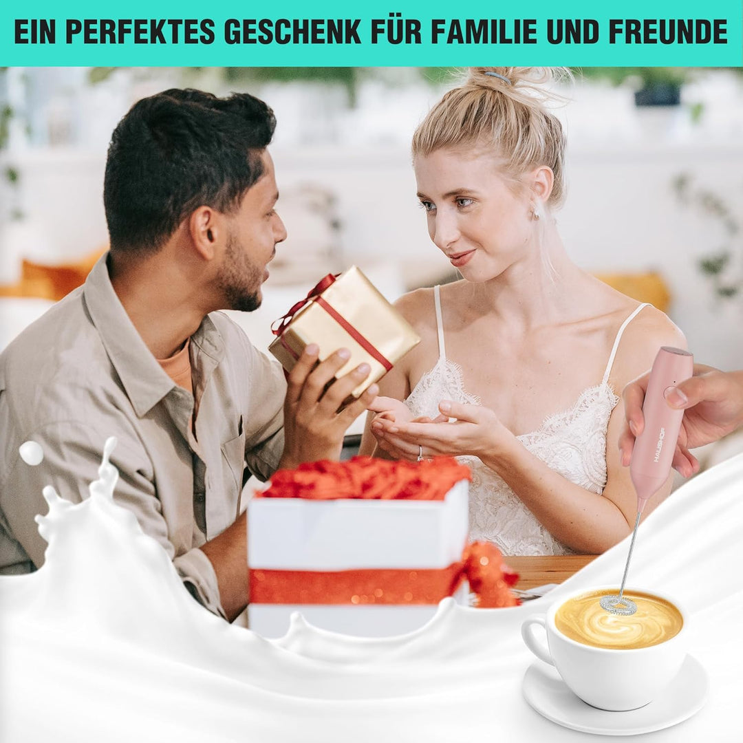 HAUSHOF Milchaufschäumer Stab, Wiederaufladbarer Hand-Milchschäumer, mit Schneebesen aus Edelstahl,