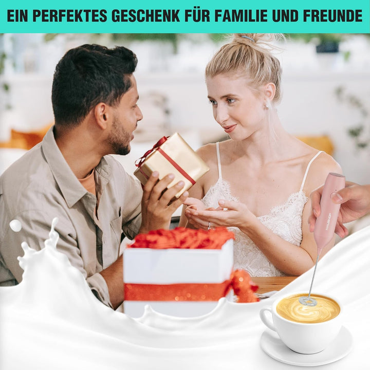 HAUSHOF Milchaufschäumer Stab, Wiederaufladbarer Hand-Milchschäumer, mit Schneebesen aus Edelstahl,