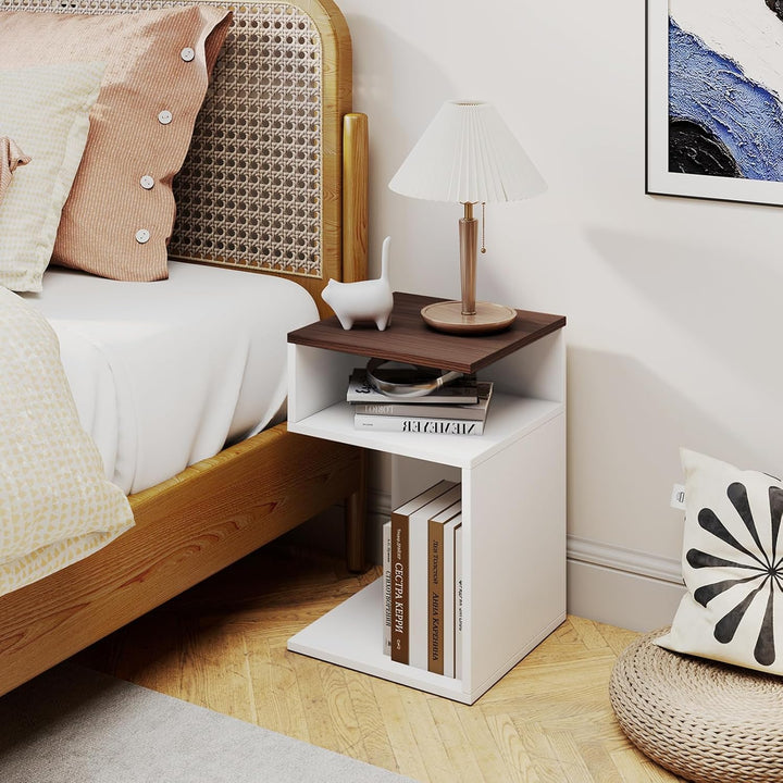 COSTWAY Beistelltisch Holz, 3 Ebenen Sofatisch, Nachttisch, modern, für Wohnzimmer und Schlafzimmer,