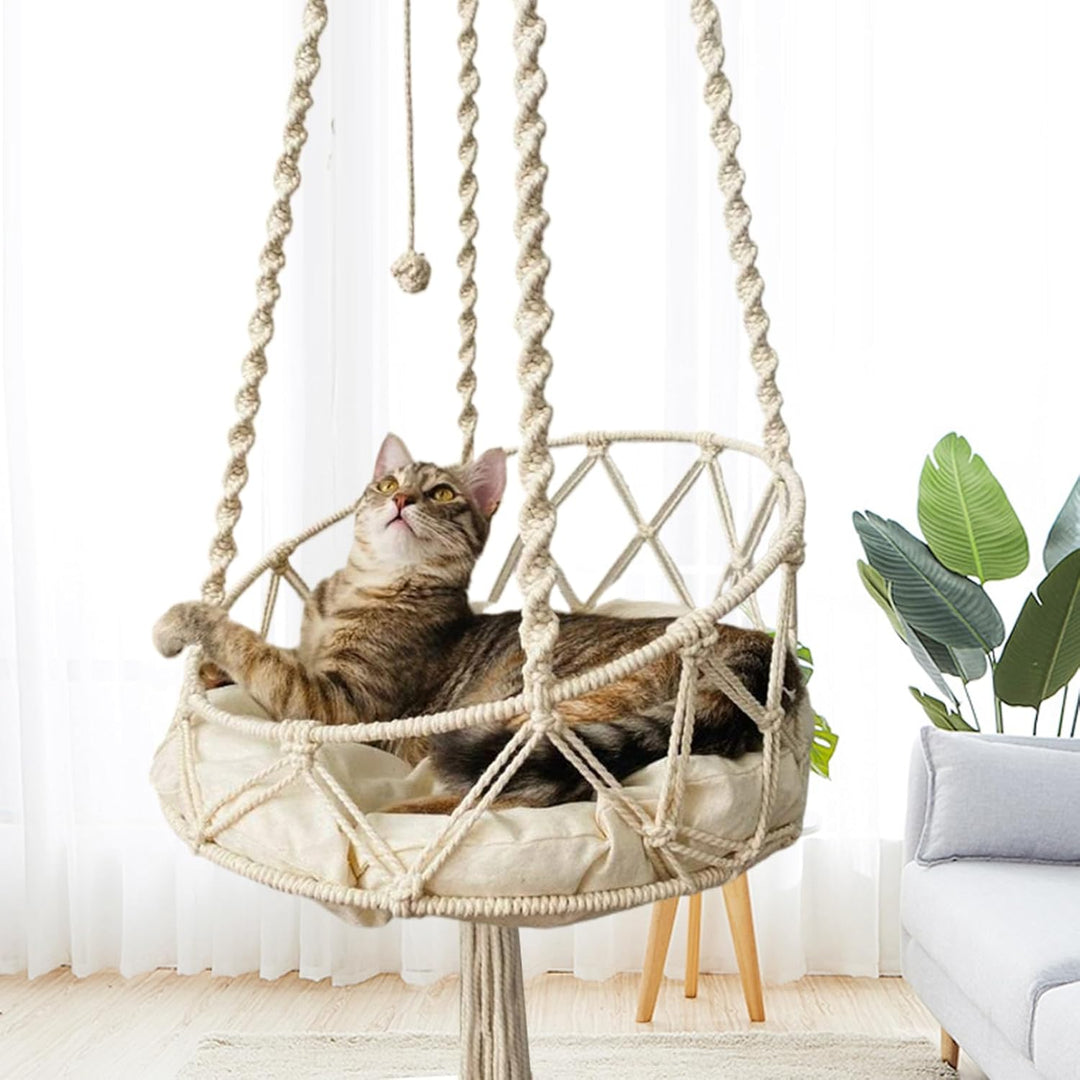 Baobiutin Katze Hängematte, Boho Macrame Design, Robust, Baumwolle, L 130 x B 40 x H 10 cm