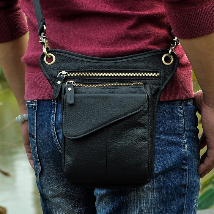 Le'aokuu Herren Echtes Leder Rucksäcke Beinbeutel Beintasche Hüfttasche Hip Bum Weist Pack Outdoor M