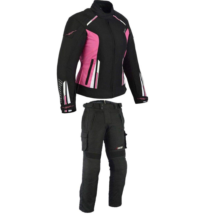 Damen Motorrad Motorradkombi Textil Schwarz Weiss Rose (XL) XL Schwarz, XL Schwarz