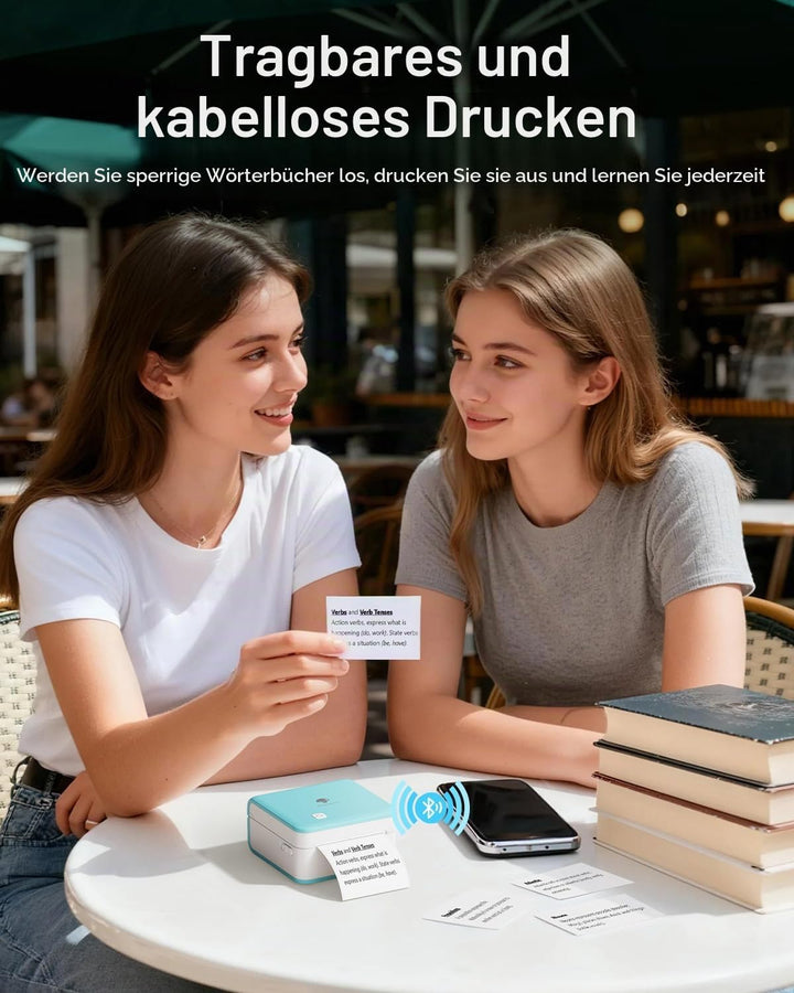 Phomemo Mini Drucker, P2S Aufkleber Drucker 300 DPI Mini Thermodrucker Bluetooth Fotodrucker, Studen