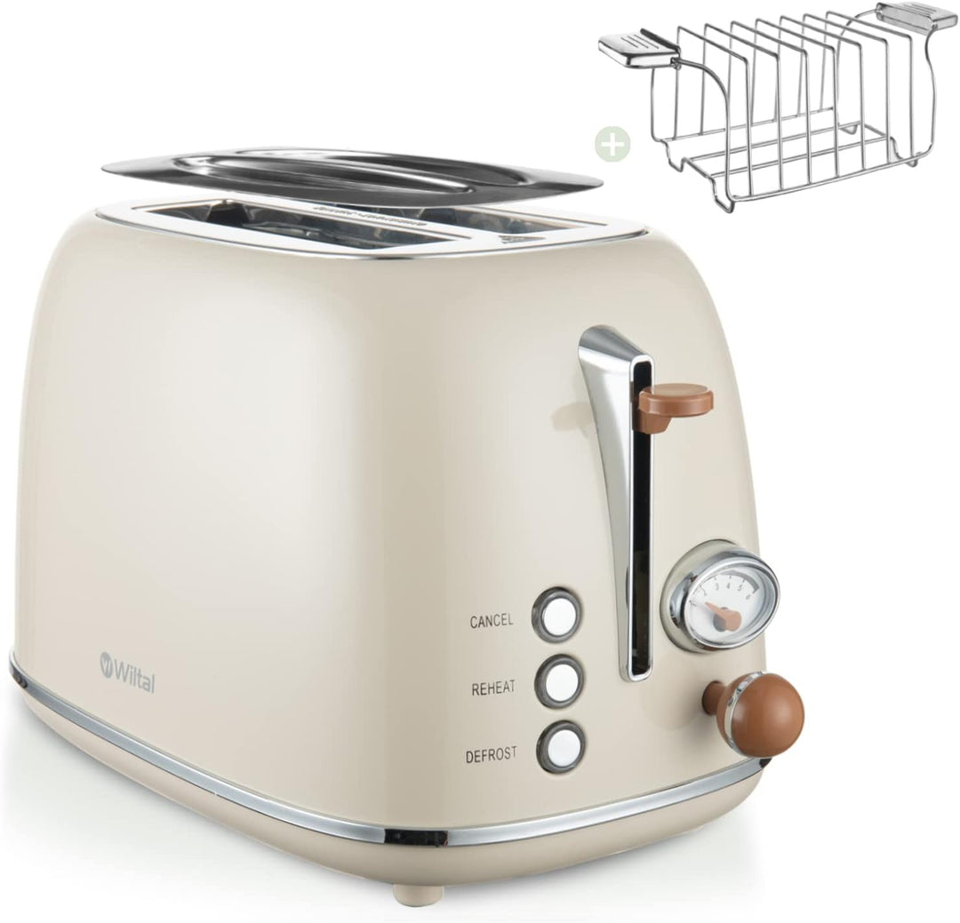 Wiltal Toaster Retro 2 Scheiben 6 Einstellbare Bräunungstufen，Edelstahl mit hochwertige Brötchenaufs