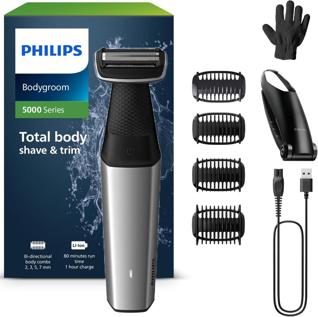 Philips Bodygroom Series 5000, wasserfester Trimmer für Intimbereich und Körper, gründliche und ange