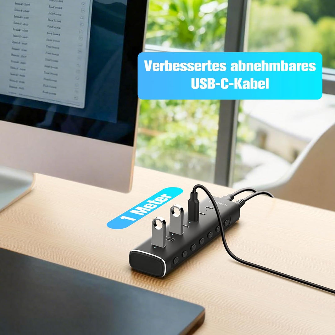 RSHTECH Alle 7 Anschlüsse sind USB-C Hub 3.2 mit Netzteil - Aktiver Verteiler 3.1 - Aktiv Schaltbaer