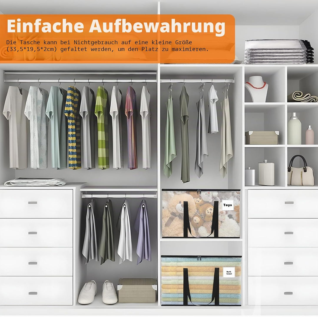 5 Grosse Aufbewahrungstasche mit Deckel,100L Umzugstaschen Plastik für Kleidung, Umzugstaschen mit R