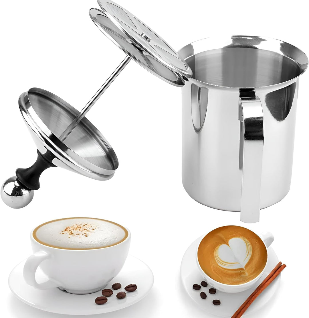 Milchaufschäumer manuell Edelstahl poliert | 400ml für 2-3 Portionen innerhalb kürzester Zeit | Milc