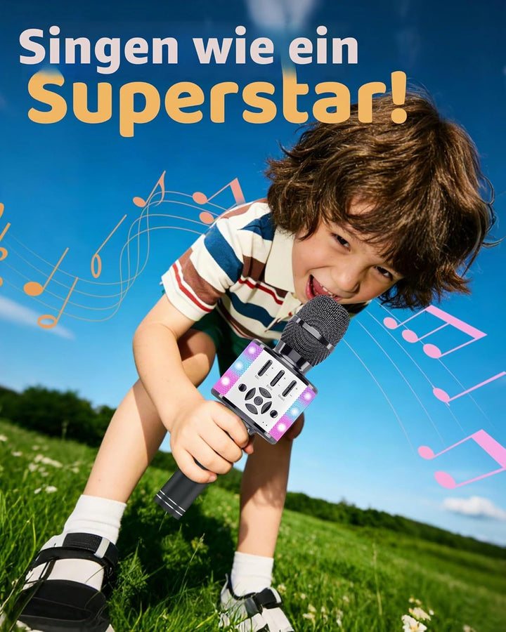 Karaoke Mikrofon mit Echo Effekt, BONAOK Mikro Kinder Karaoke, Home KTV Sing Microphone mit LED Lich