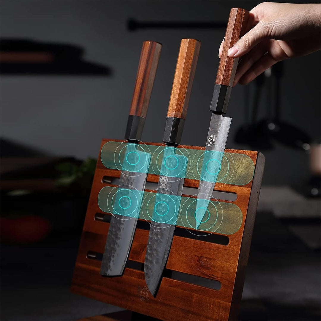 MITSUMOTO SAKARI Küche Messerblock Magnetisch, Japanischer Akazienholz Messerblock, Verbesserter Dop