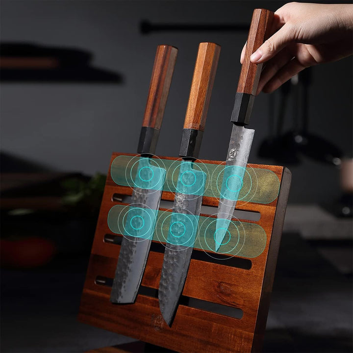 MITSUMOTO SAKARI Küche Messerblock Magnetisch, Japanischer Akazienholz Messerblock, Verbesserter Dop