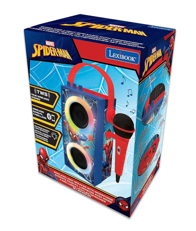 Lexibook - Marvel Spiderman - Tragbarer, leuchtender Bluetooth-Lautsprecher mit Mikrofon, Karaoke, L