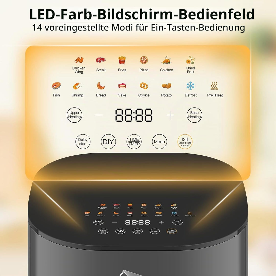 Uten Dual Blaze Heissluftfritteuse 5,5 L mit Sichtfenster, XXL Frittieren Fett, Farbbildschirm, 14 P