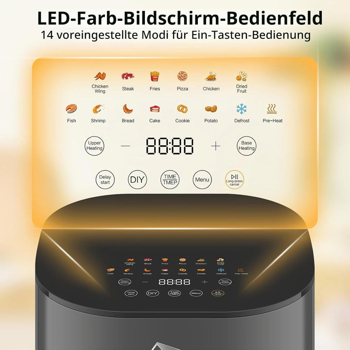 Uten Dual Blaze Heissluftfritteuse 5,5 L mit Sichtfenster, XXL Frittieren Fett, Farbbildschirm, 14 P