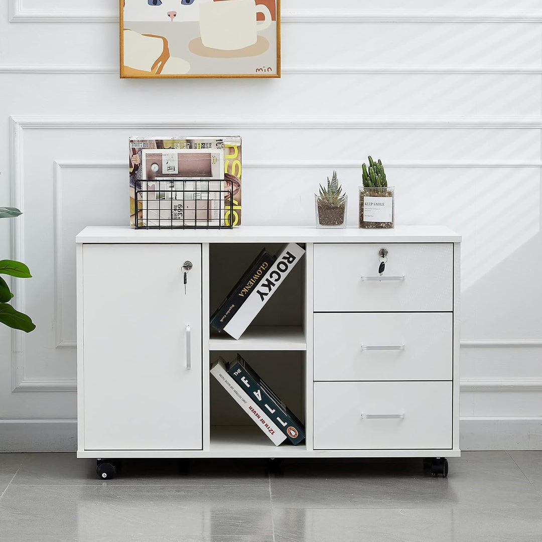 CLIPOP Rollcontainer Büroschrank mit Rollen,Mobiler Aktenschrank Abschliessbare mit 3 Schubladen,Ges