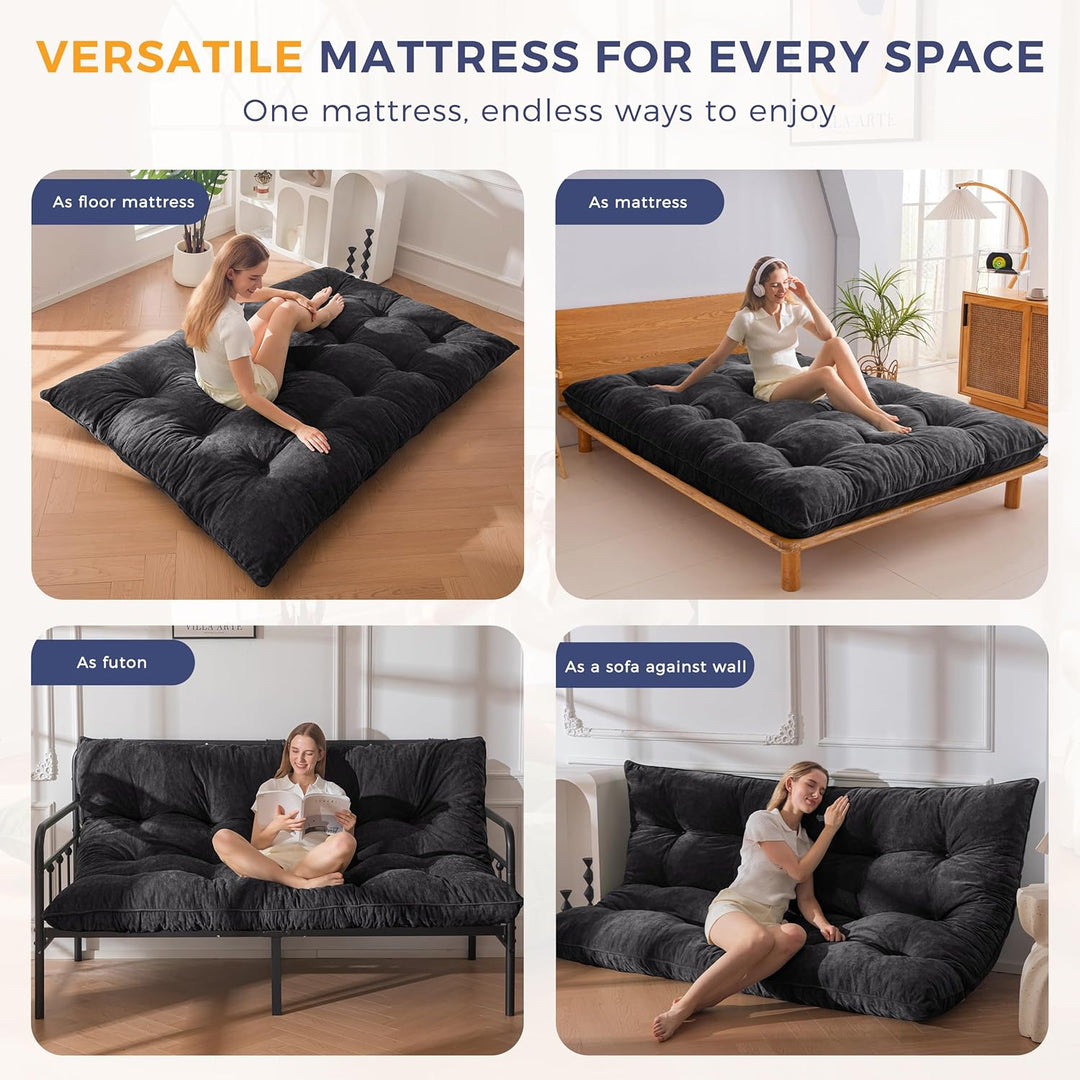 MAXYOYO Futon Matratze, Chenille-Stoff, 15cm Dick Bodenmatratze Verwendbar als Schlafsofa, Geknöpft