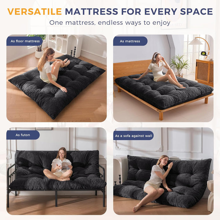 MAXYOYO Futon Matratze, Chenille-Stoff, 15cm Dick Bodenmatratze Verwendbar als Schlafsofa, Geknöpft