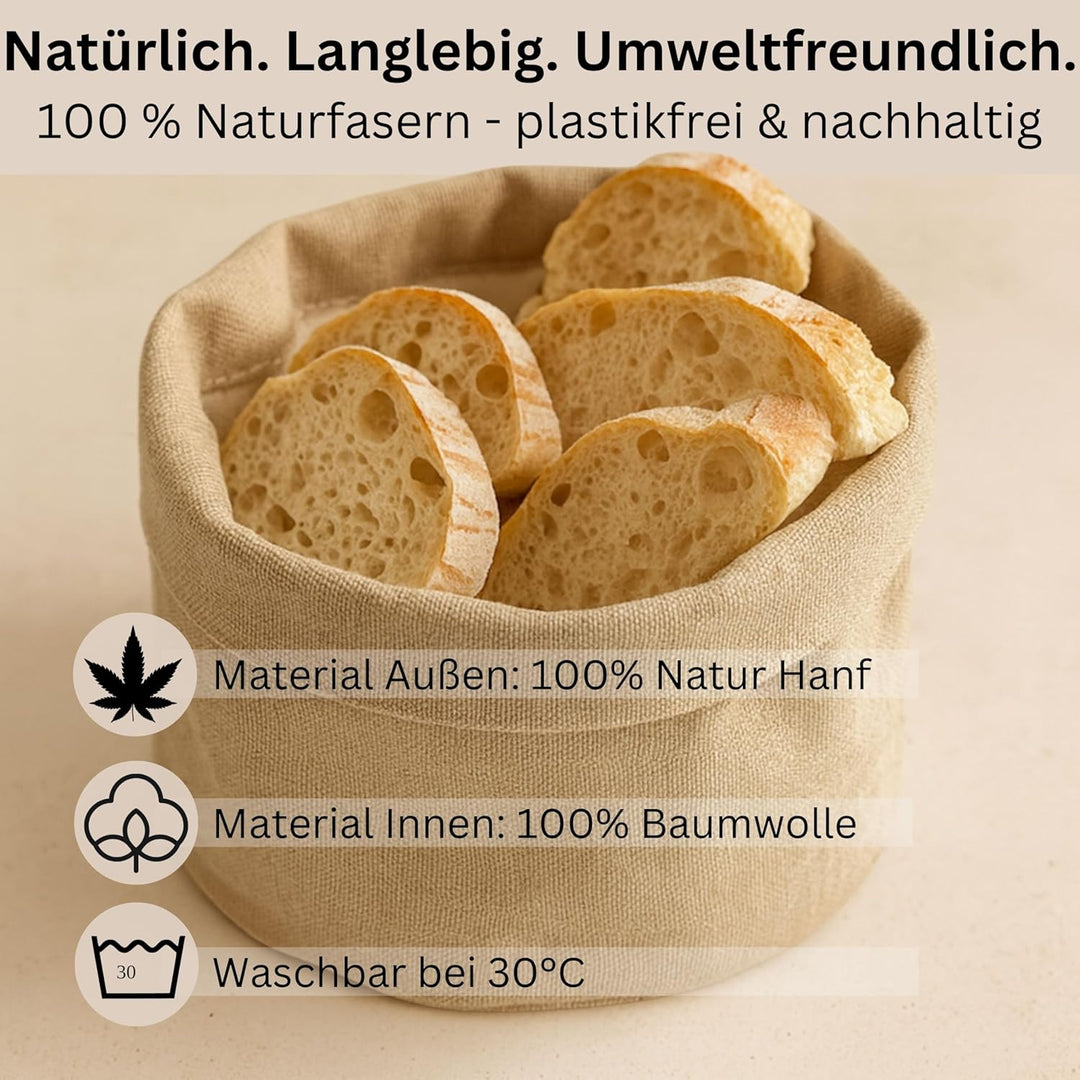 Brotkorb aus Hanf & Baumwolle - nachhaltiger Brötchenkorb für Tisch & Küche - Brotkörbchen plastikfr