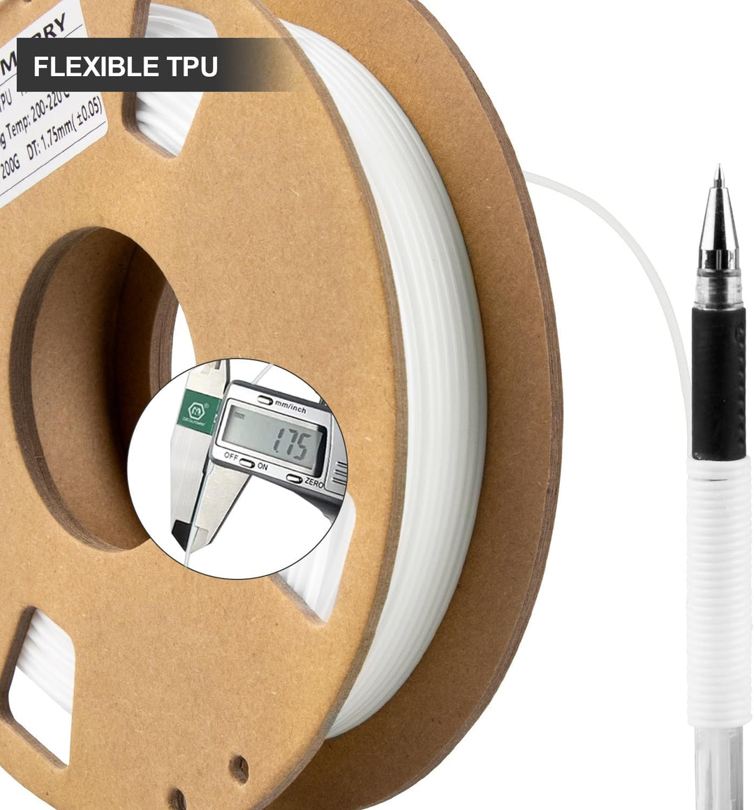 TPU Filament 1.75mm Bundle, TINMORRY TPU 3D Drucker Filament, 200g x 5 Spools, Black+White+Transpare