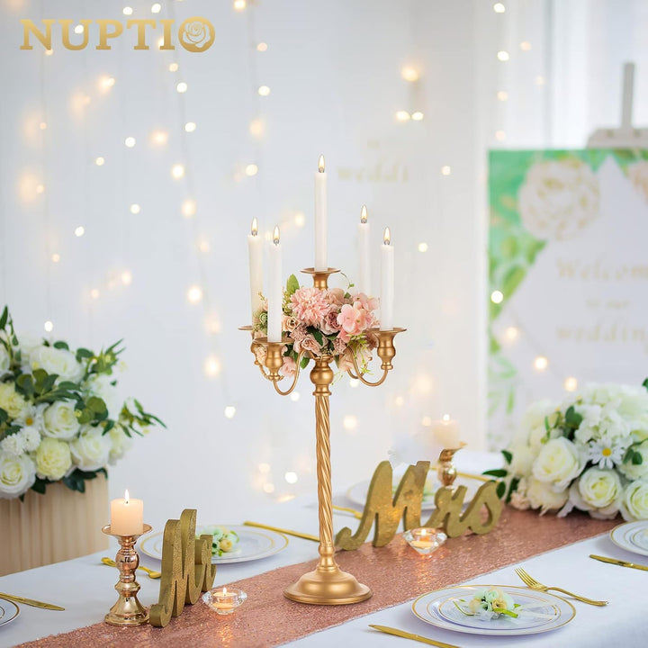 Nuptio Kandelaber Kerzenständer Gold: 53cm Vintage Metall Kandelaber für Tisch Tafelaufsatz Candlear