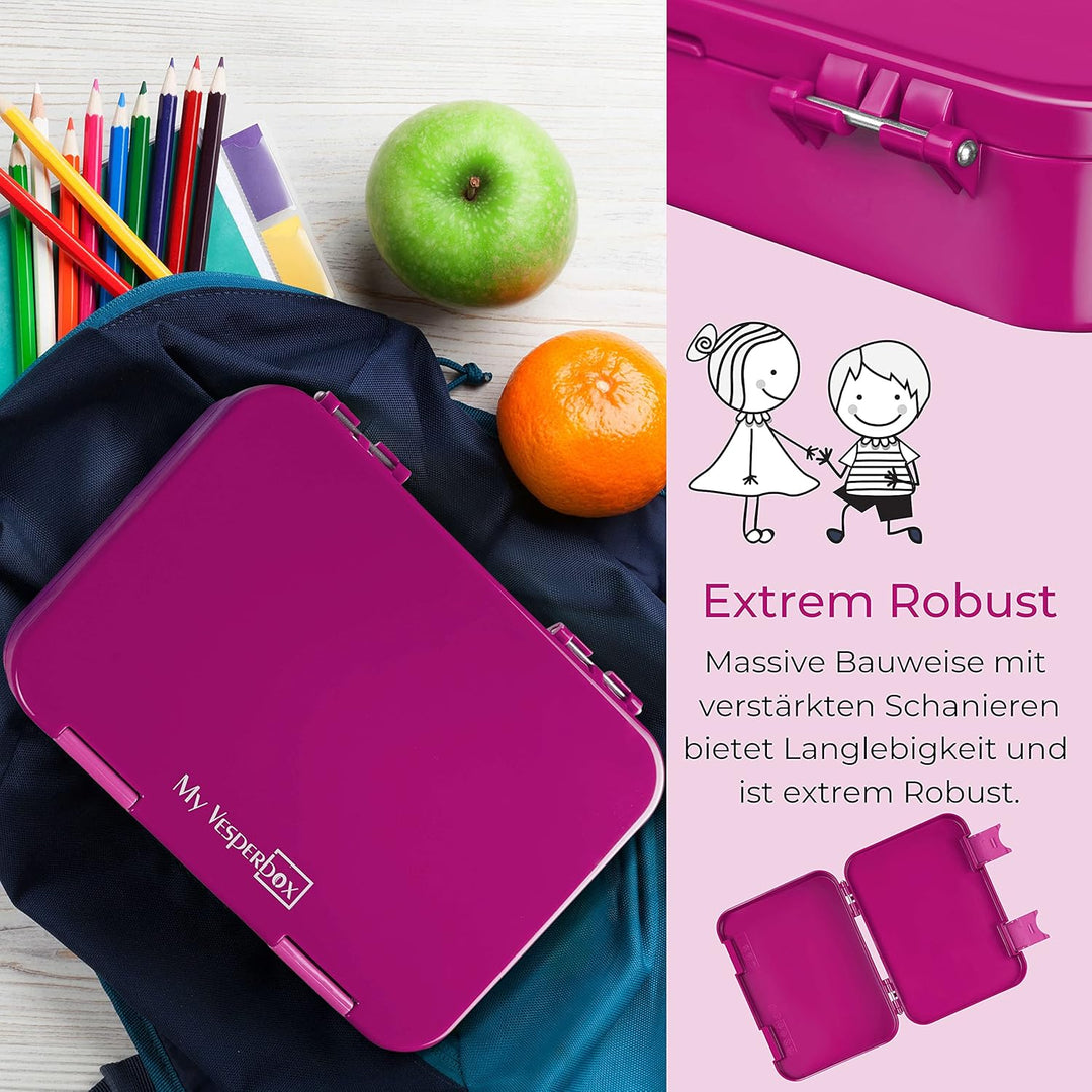 My Vesperbox – Len - Bento Box Kinder - Lunchbox mit 4+2 Fächern - extrem robust – Brotdose – Brotbo