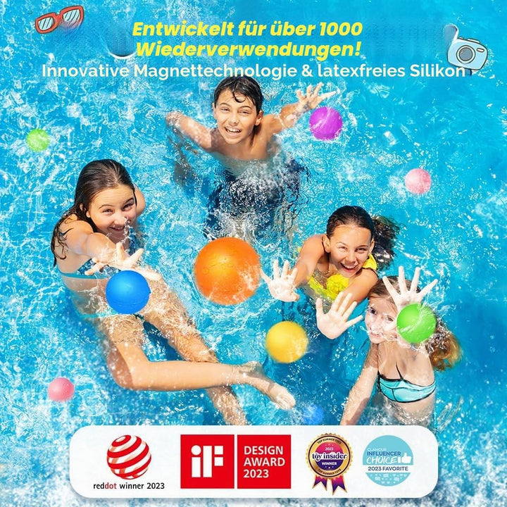 18 Stück Wasserbomben Wiederverwendbar,Silikon Wasserbomben Selbstschliessend magnetische Spritzbäll
